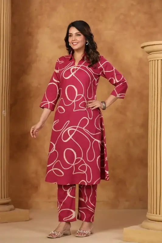 Berry Swirl Statement Pink Cotton Co-ord Set