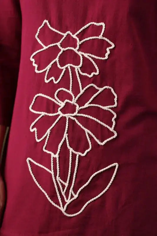 Maroon Floral Embroidered Cotton Flex Co-ord Set