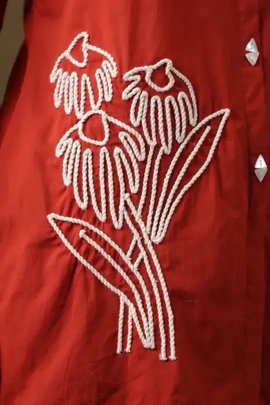 Rust Floral Embroidered Cotton Co-ord Set