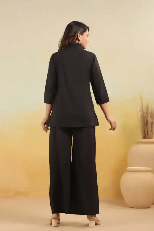 Monochrome Embroidered Flowers Cotton Co-ord Set