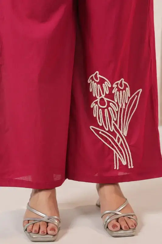 Fuchsia Floral Embroidered Cotton Co-ord Set