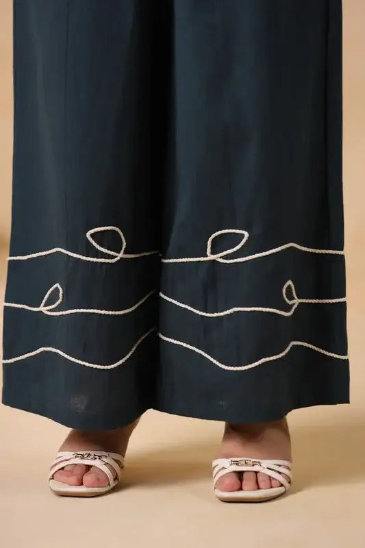 Teal Green Floral Embroidered Cotton Flex Co-ord Set