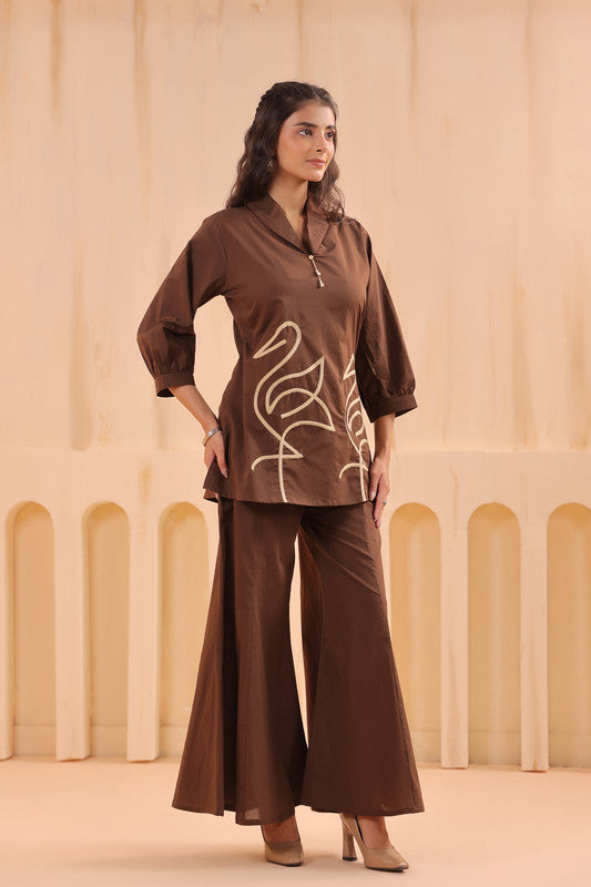 Coffee Chic Flamingo Pattern Cotton Co-ord Set