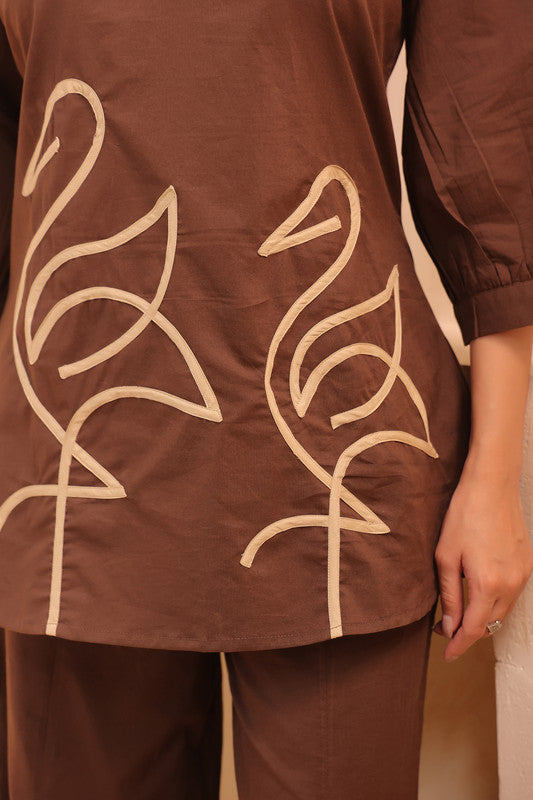 Coffee Chic Flamingo Pattern Cotton Co-ord Set