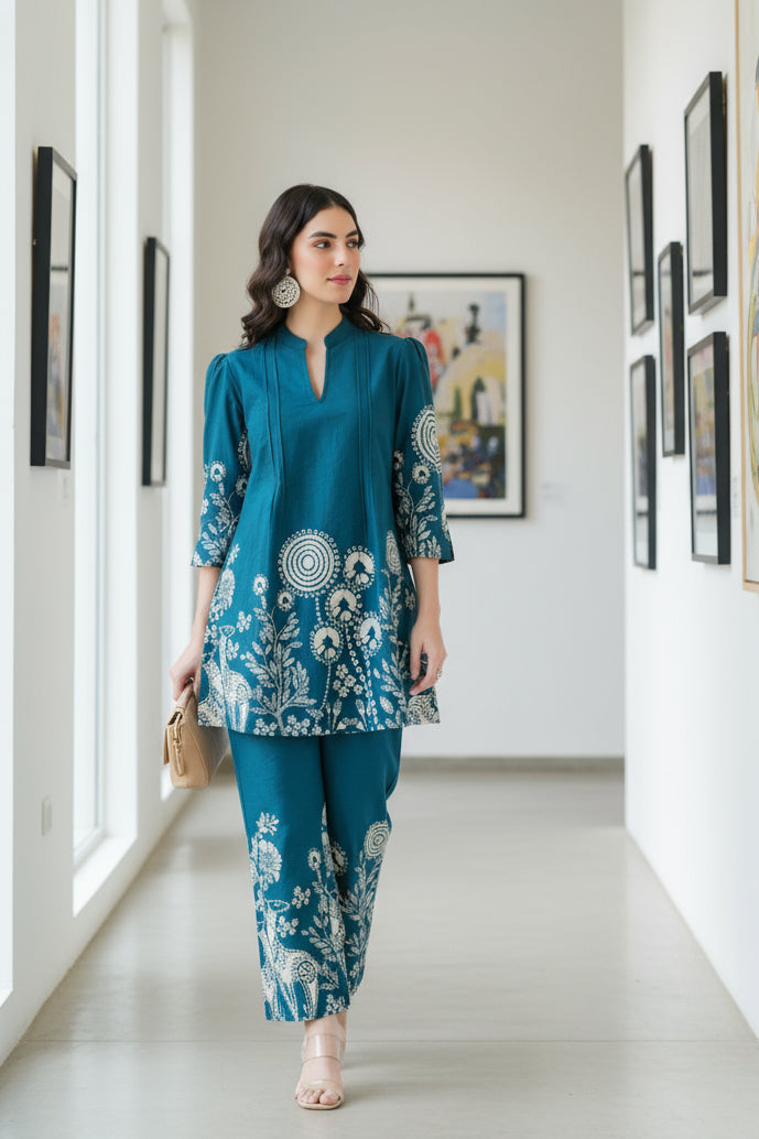 Teal Magic Printed Cotton Co-ord Set