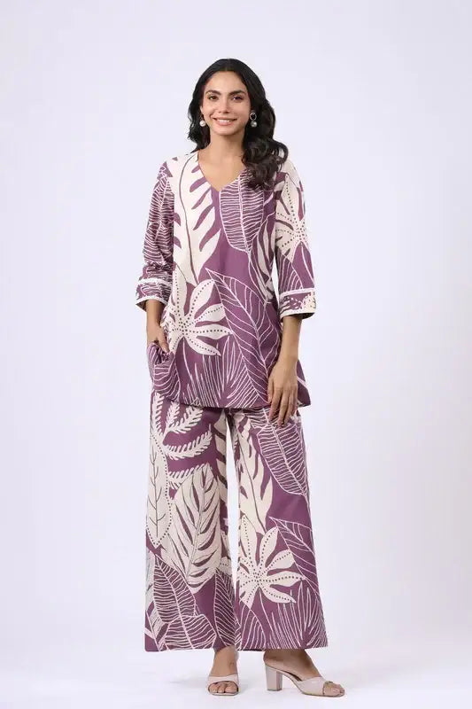 Purple Palm Oasis Printed Cotton Co-ord Set