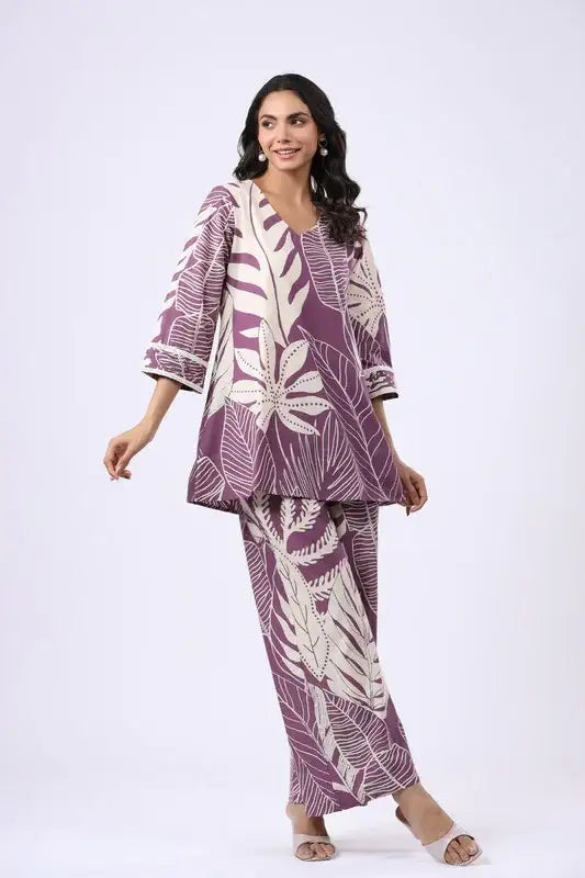 Purple Palm Oasis Printed Cotton Co-ord Set