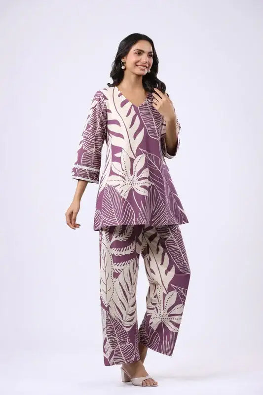Purple Palm Oasis Printed Cotton Co-ord Set
