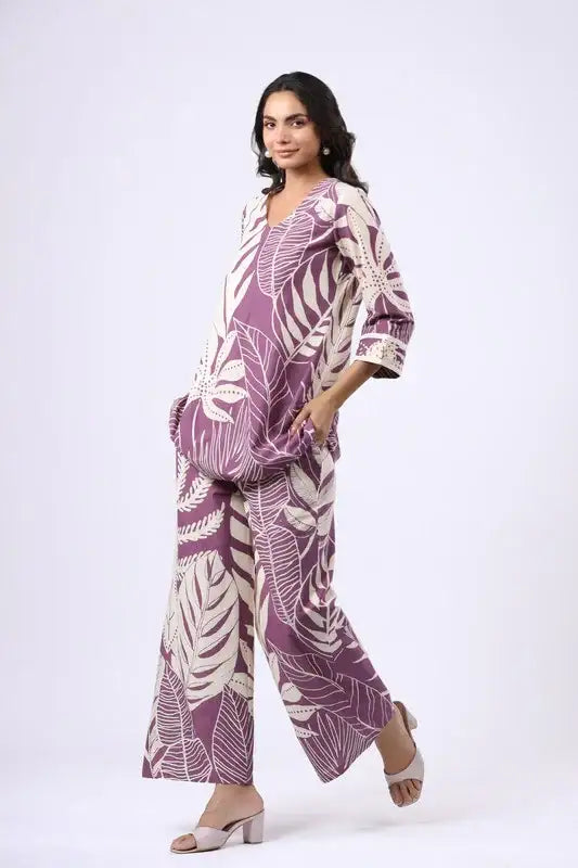 Purple Palm Oasis Printed Cotton Co-ord Set