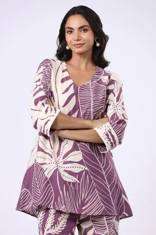 Purple Palm Oasis Printed Cotton Co-ord Set