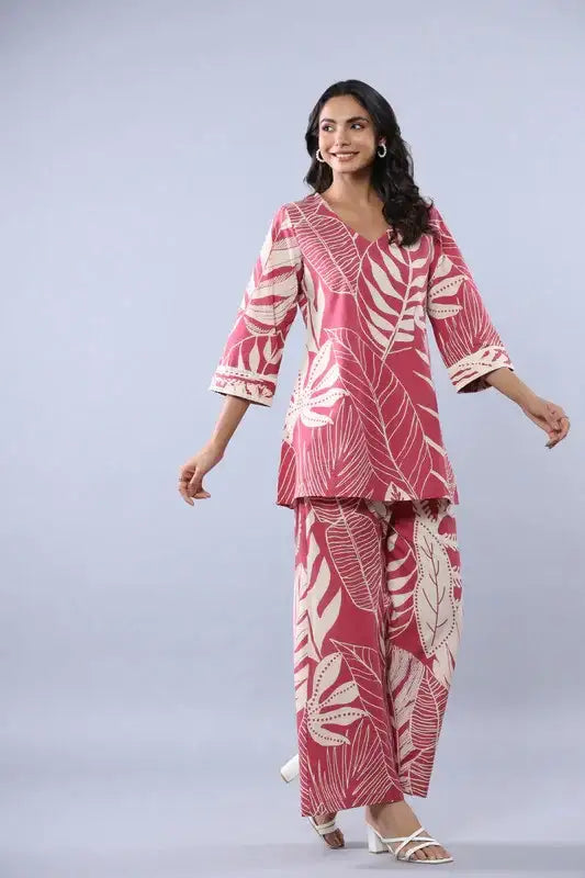 Pink Palm Oasis Cotton Co-ord Set