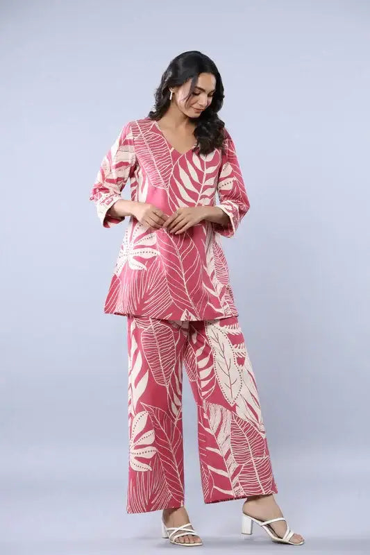 Pink Palm Oasis Cotton Co-ord Set