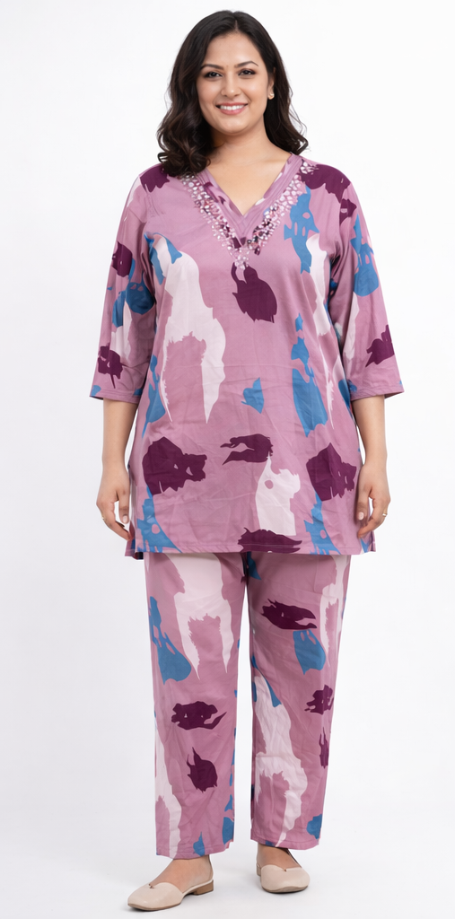 Heavy Cotton Printed Plus Size Co-ord Set | Kurti & Pant Set | Comfortable Daily & Casual Wear
