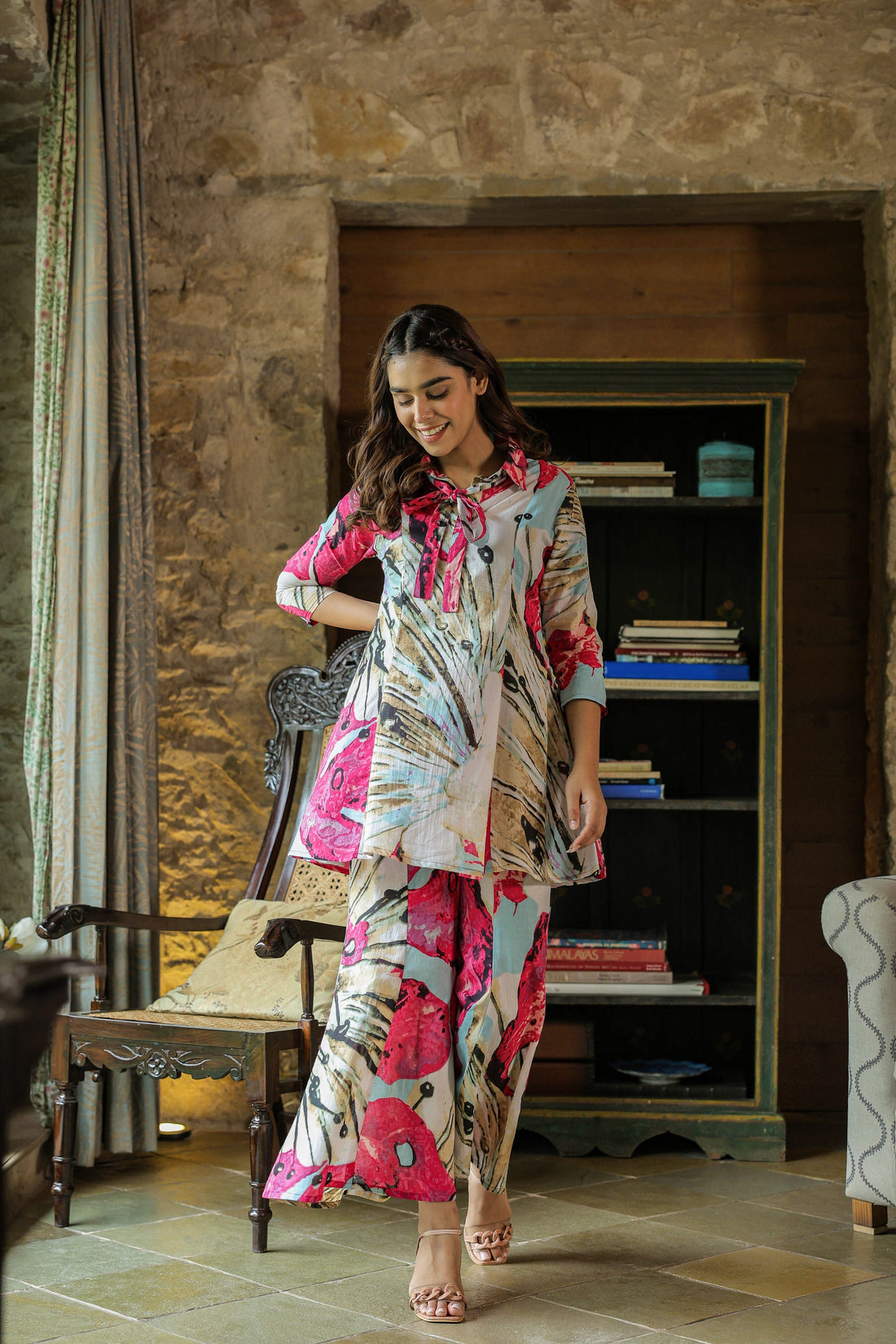 Crimson Mural on Cotton Co-ord Set