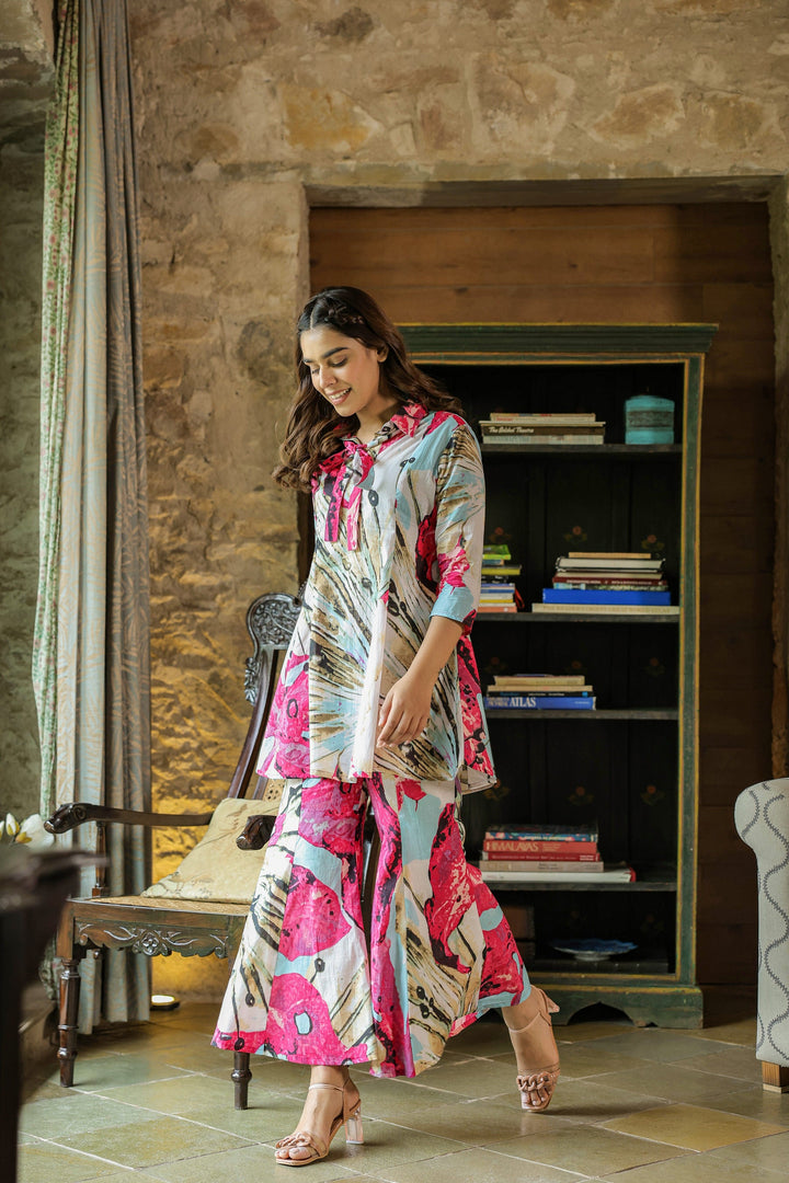 Crimson Mural on Cotton Co-ord Set