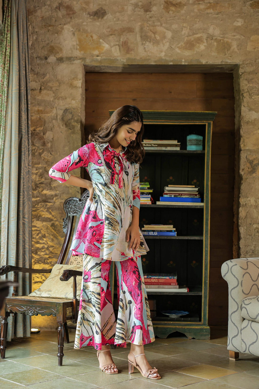 Crimson Mural on Cotton Co-ord Set