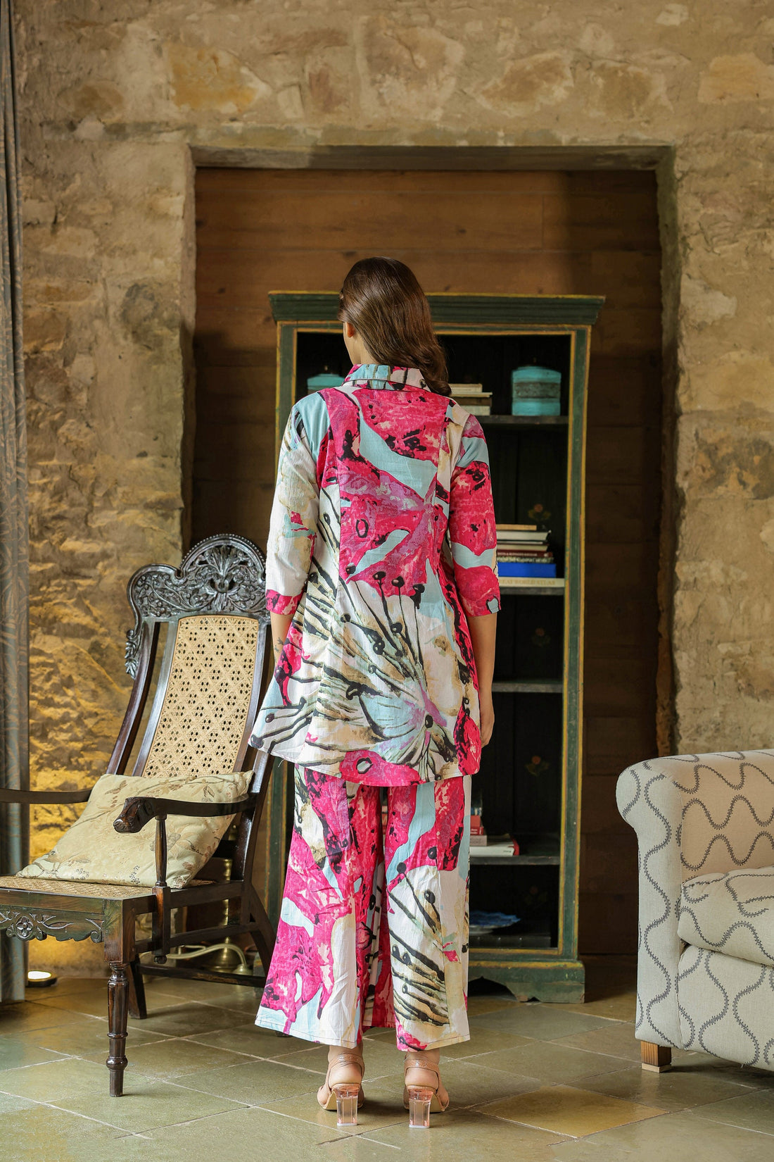 Crimson Mural on Cotton Co-ord Set