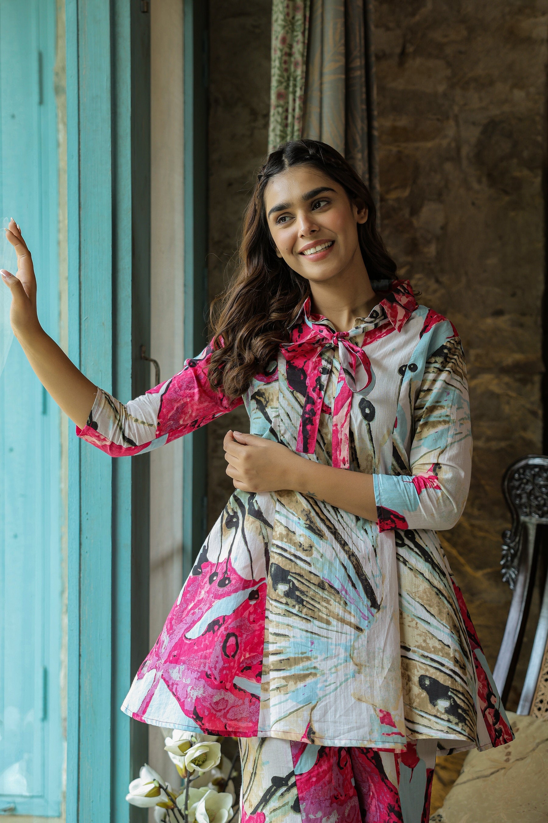 Crimson Mural on Cotton Co-ord Set