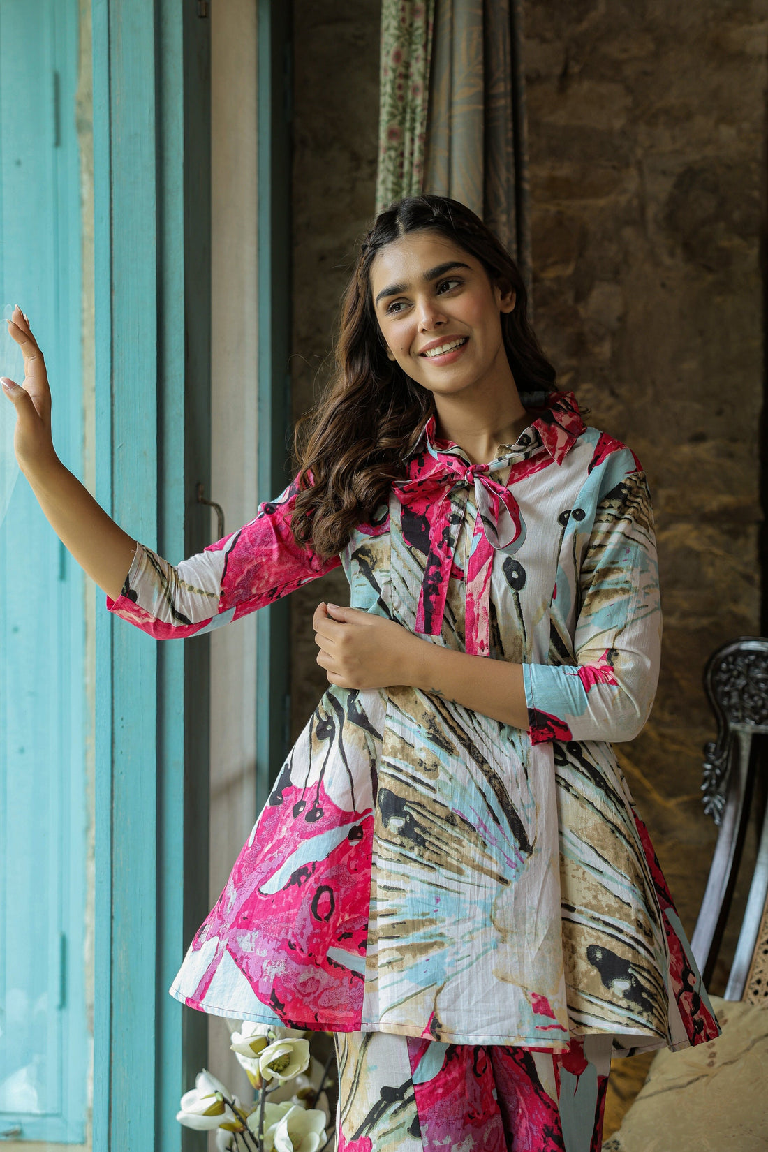 Crimson Mural on Cotton Co-ord Set