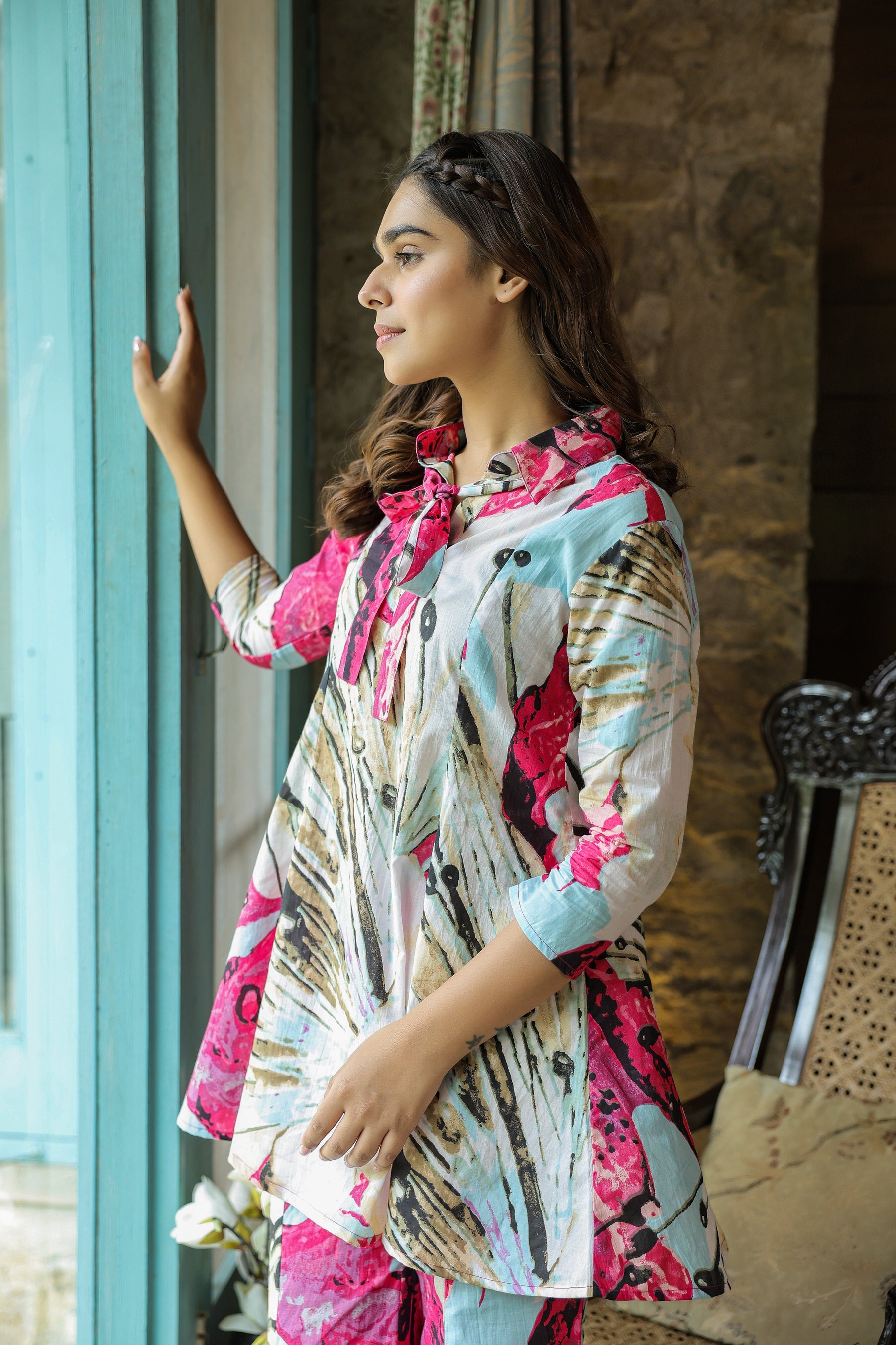 Crimson Mural on Cotton Co-ord Set