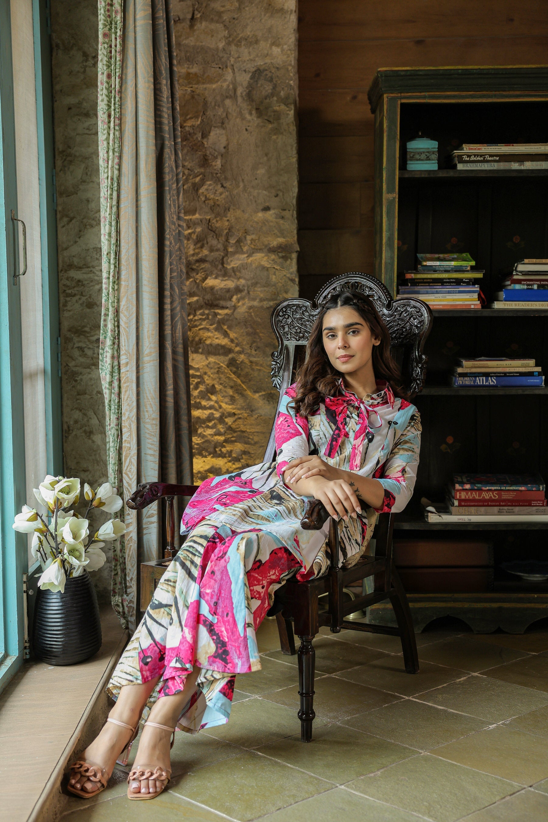 Crimson Mural on Cotton Co-ord Set