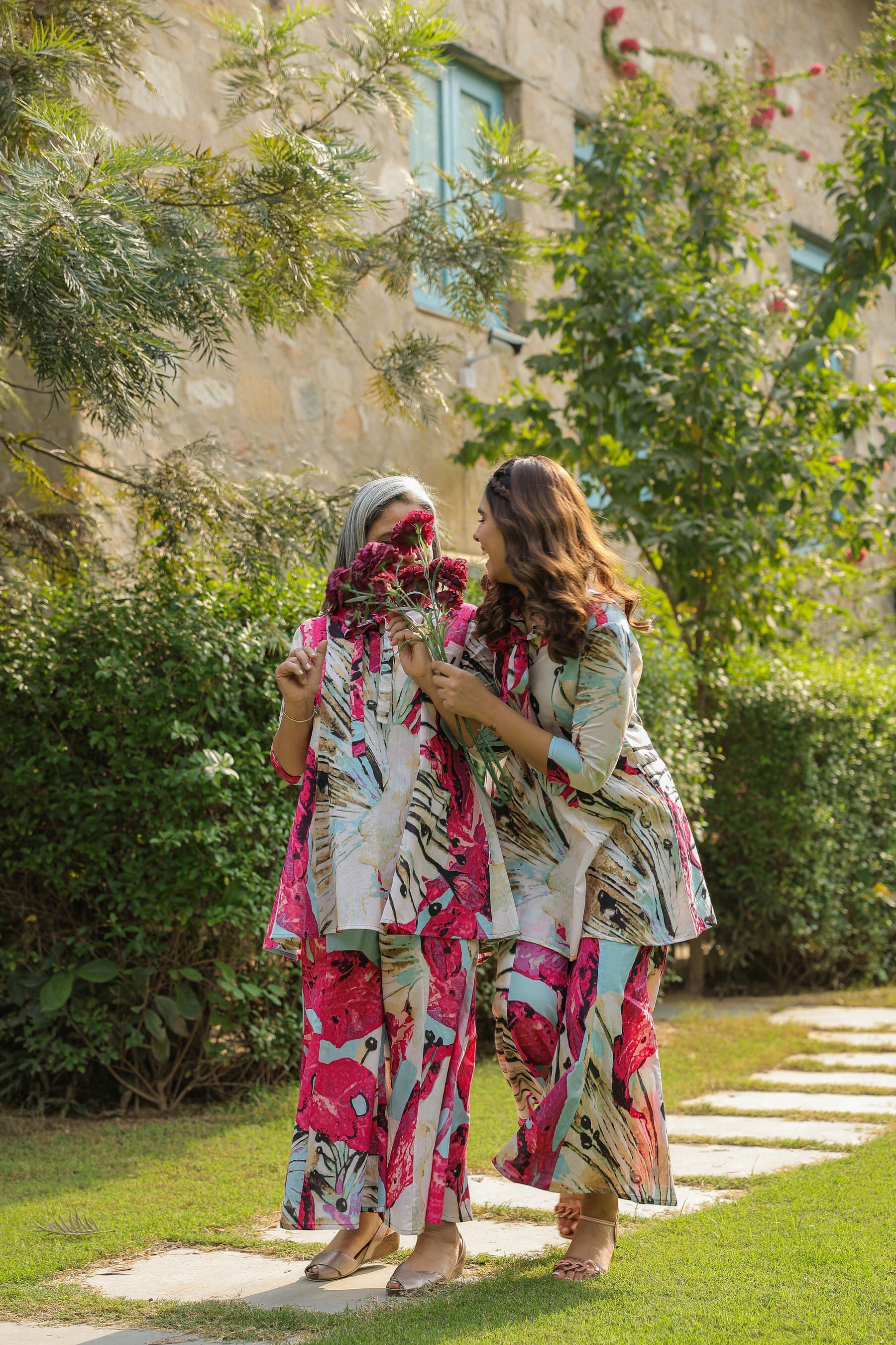 Crimson Mural on Cotton Co-ord Set