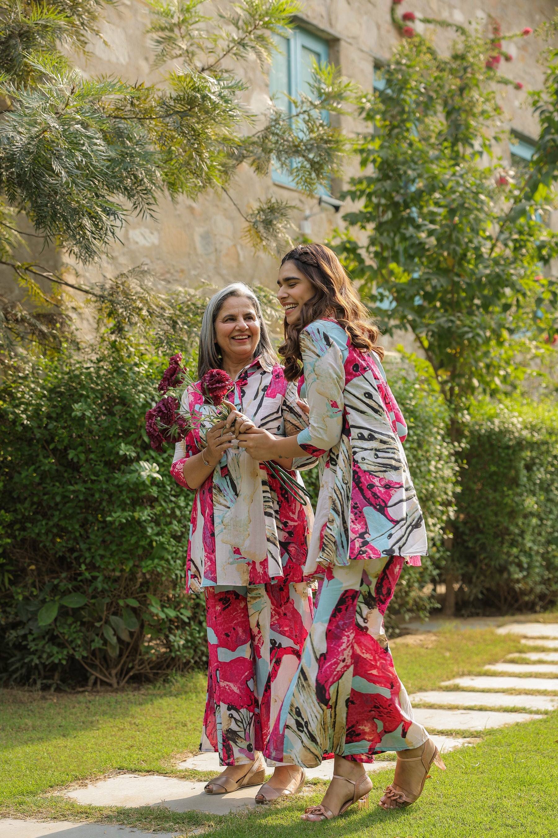 Crimson Mural on Cotton Co-ord Set