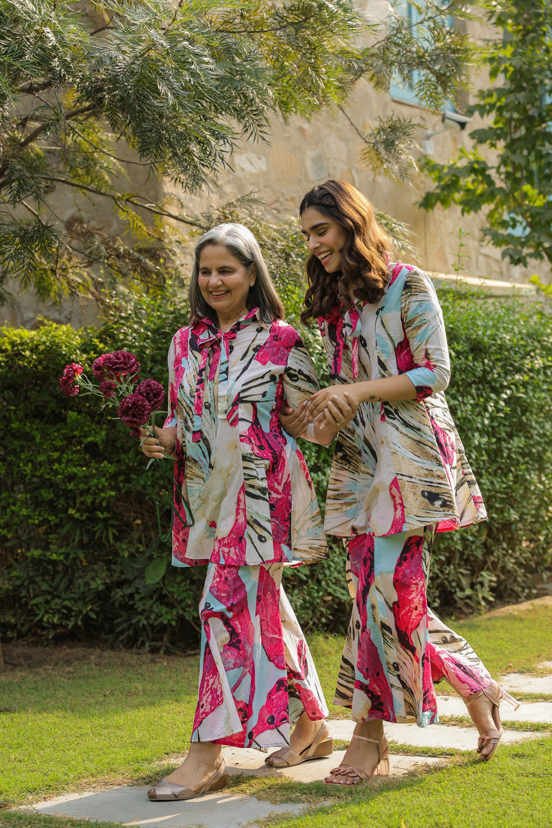 Crimson Mural on Cotton Co-ord Set