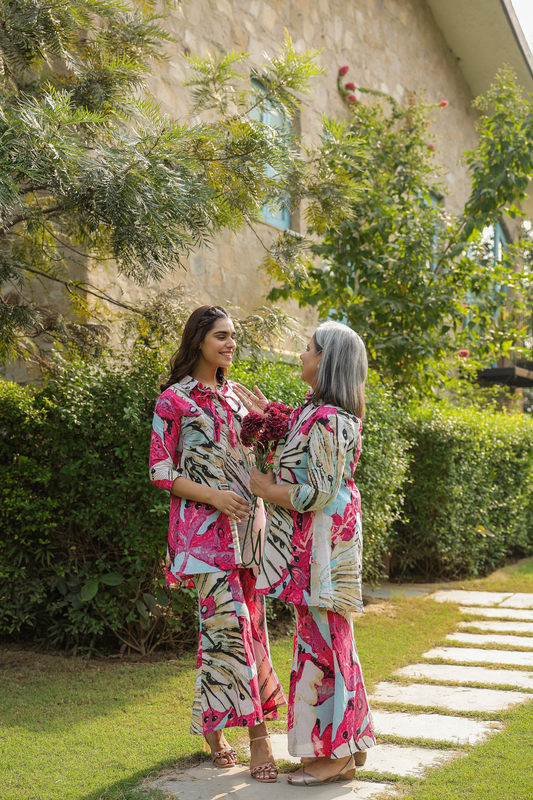 Crimson Mural on Cotton Co-ord Set