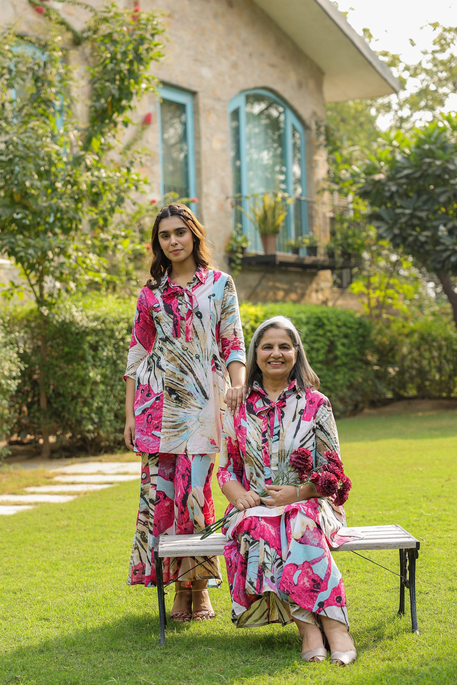 Crimson Mural on Cotton Co-ord Set