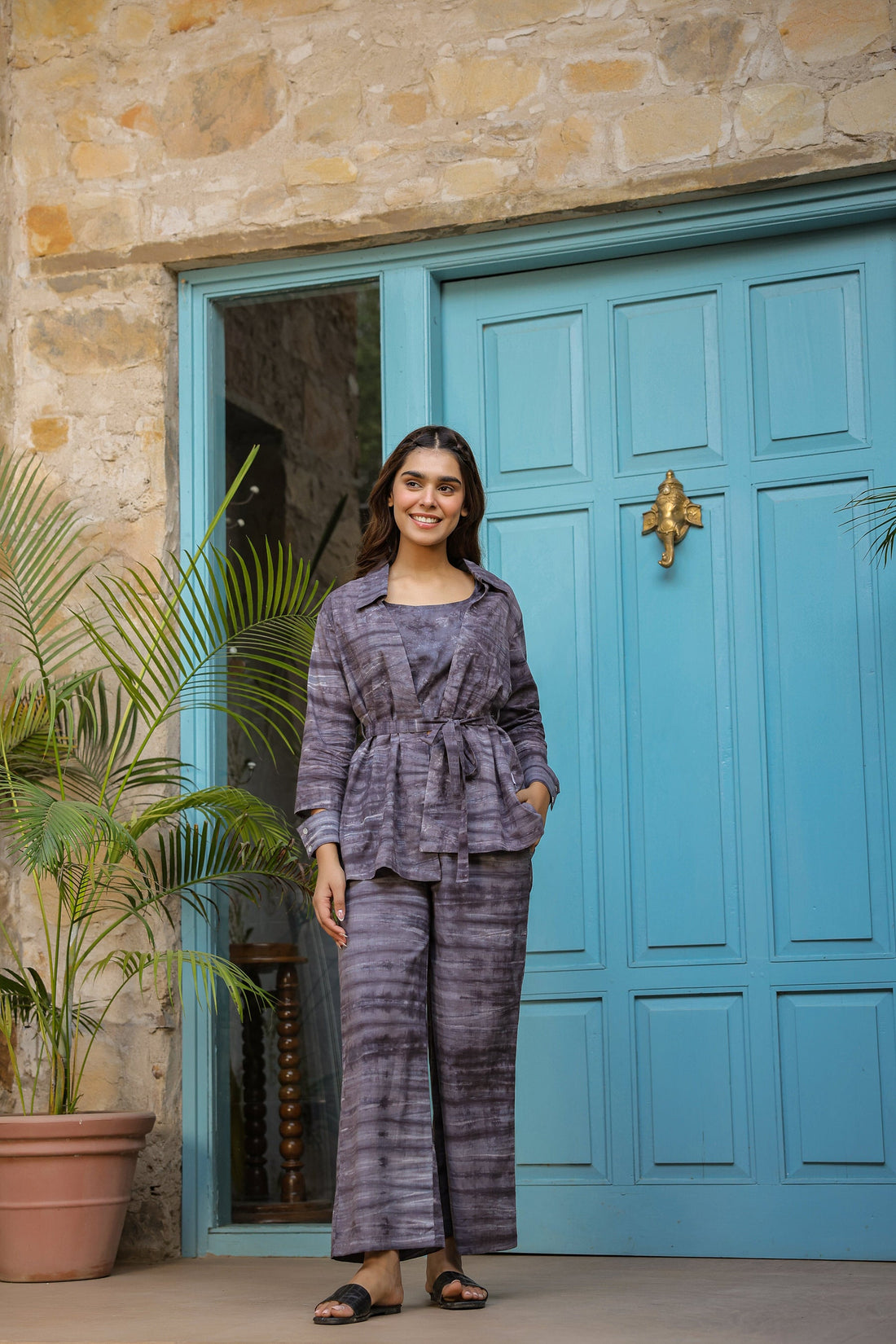 Charcoal Grey Three Piece Cotton Co-ord Set