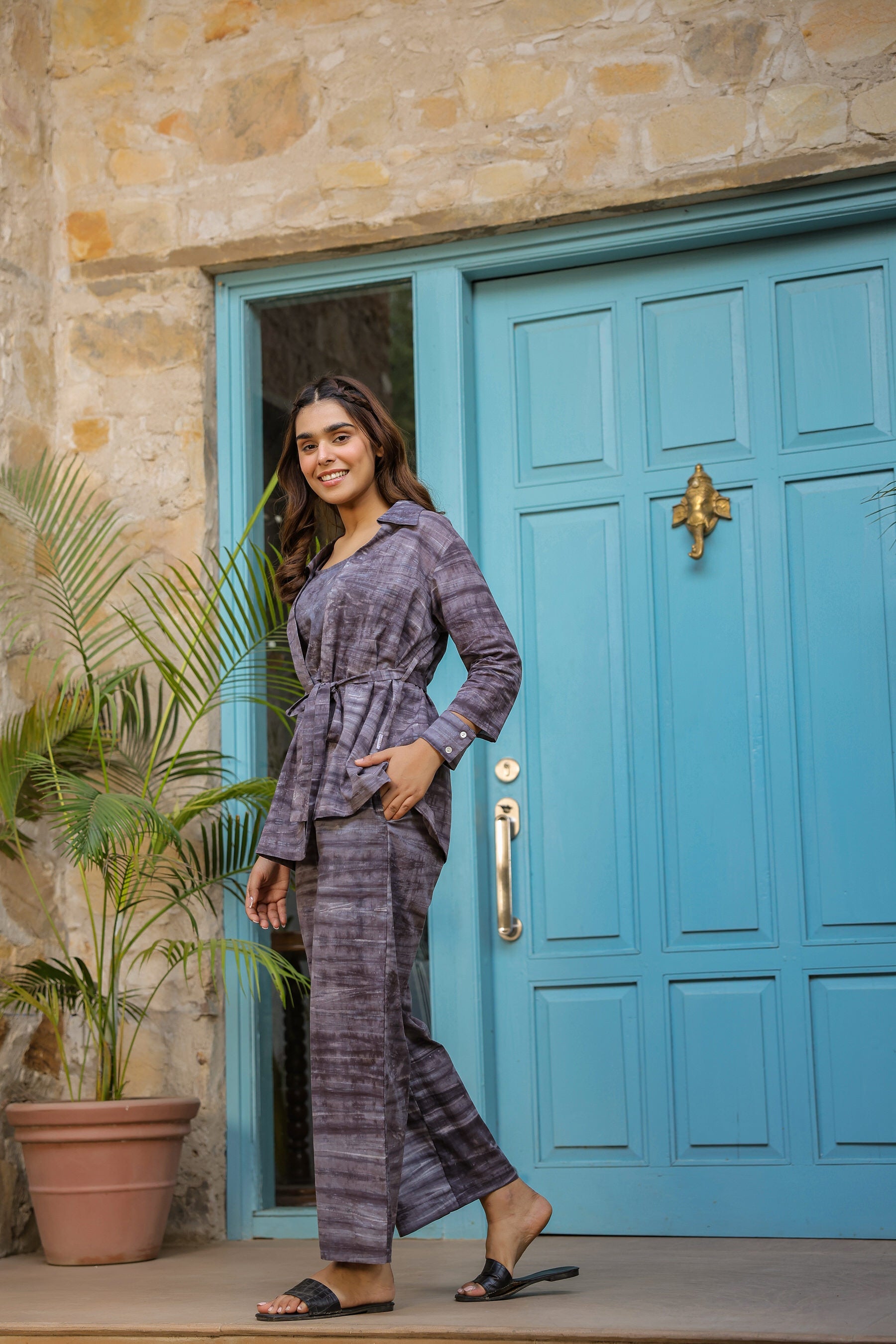 Charcoal Grey Three Piece Cotton Co-ord Set