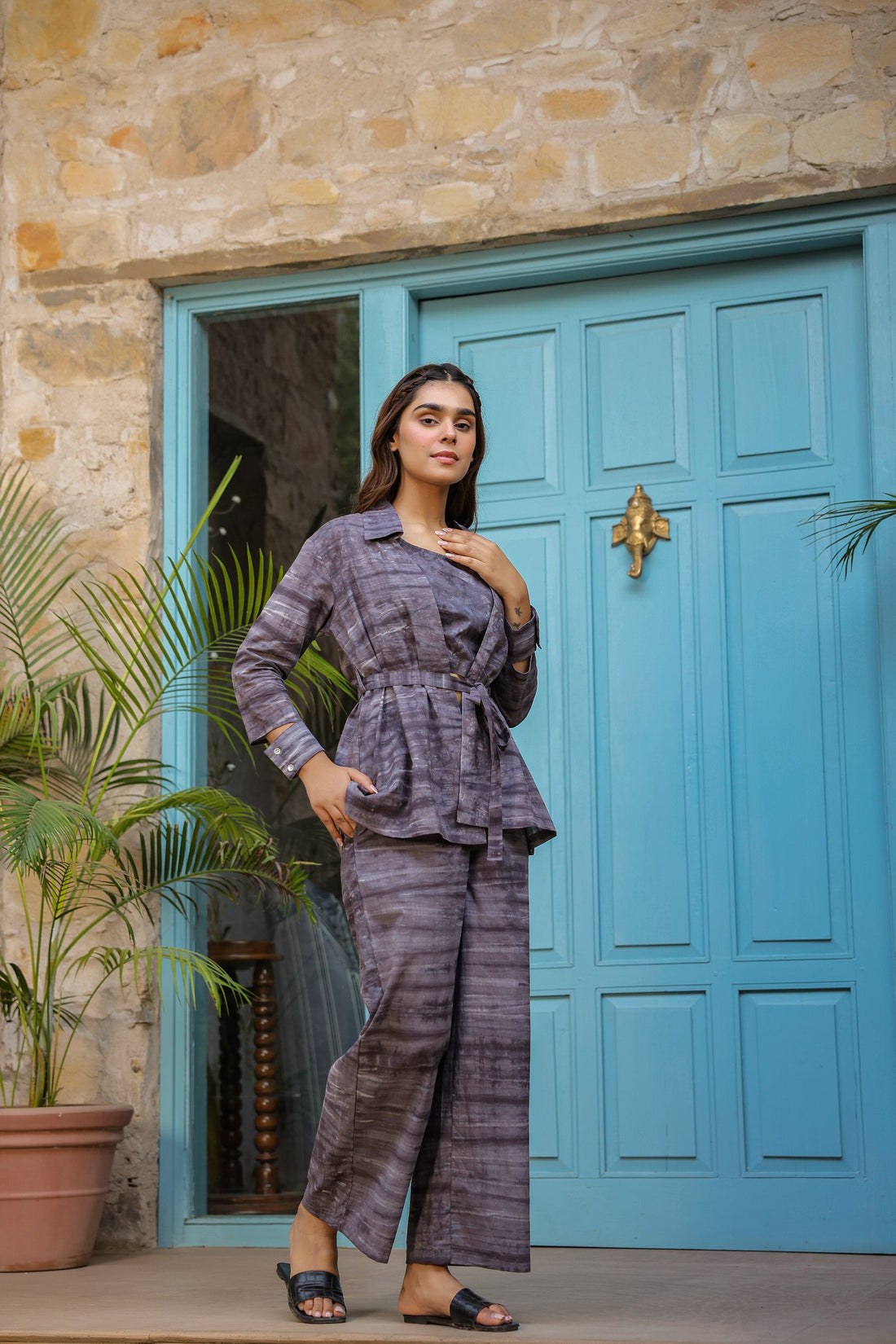 Charcoal Grey Three Piece Cotton Co-ord Set