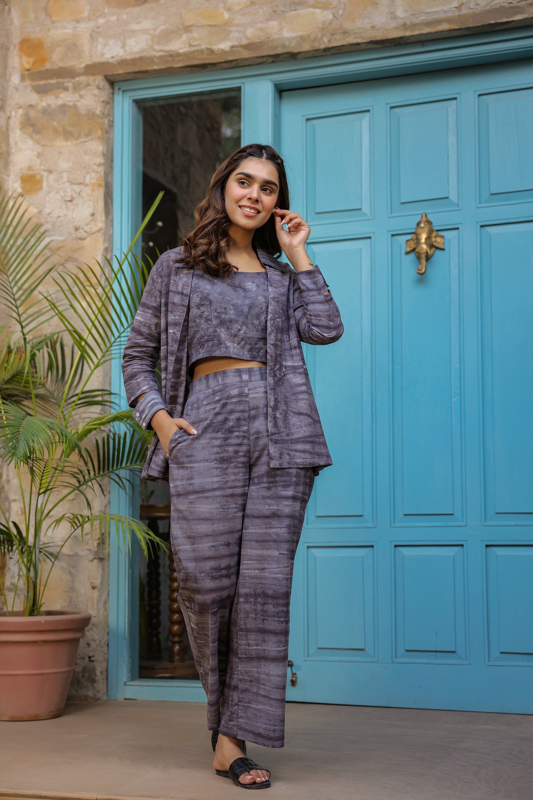 Charcoal Grey Three Piece Cotton Co-ord Set