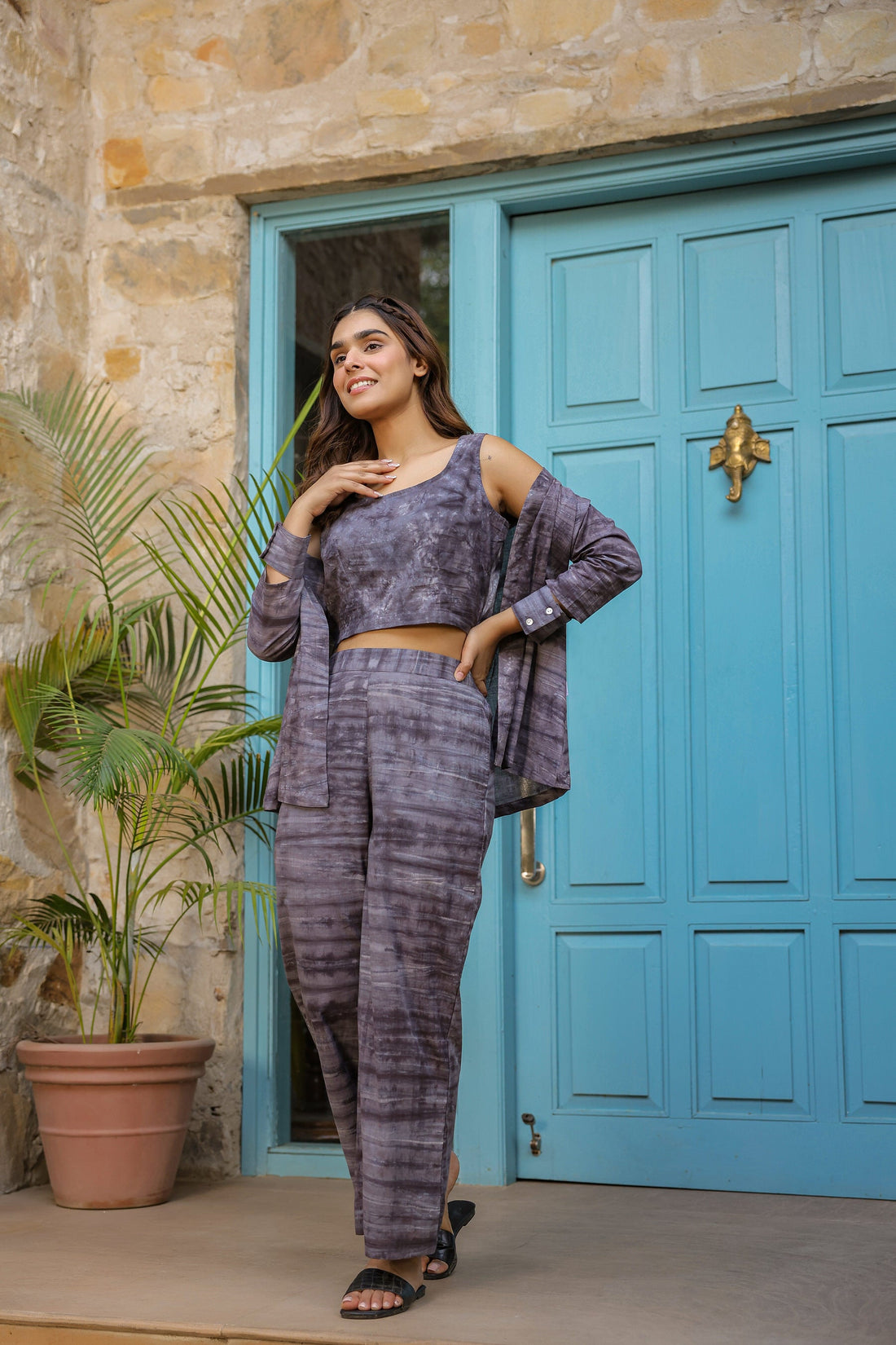 Charcoal Grey Three Piece Cotton Co-ord Set