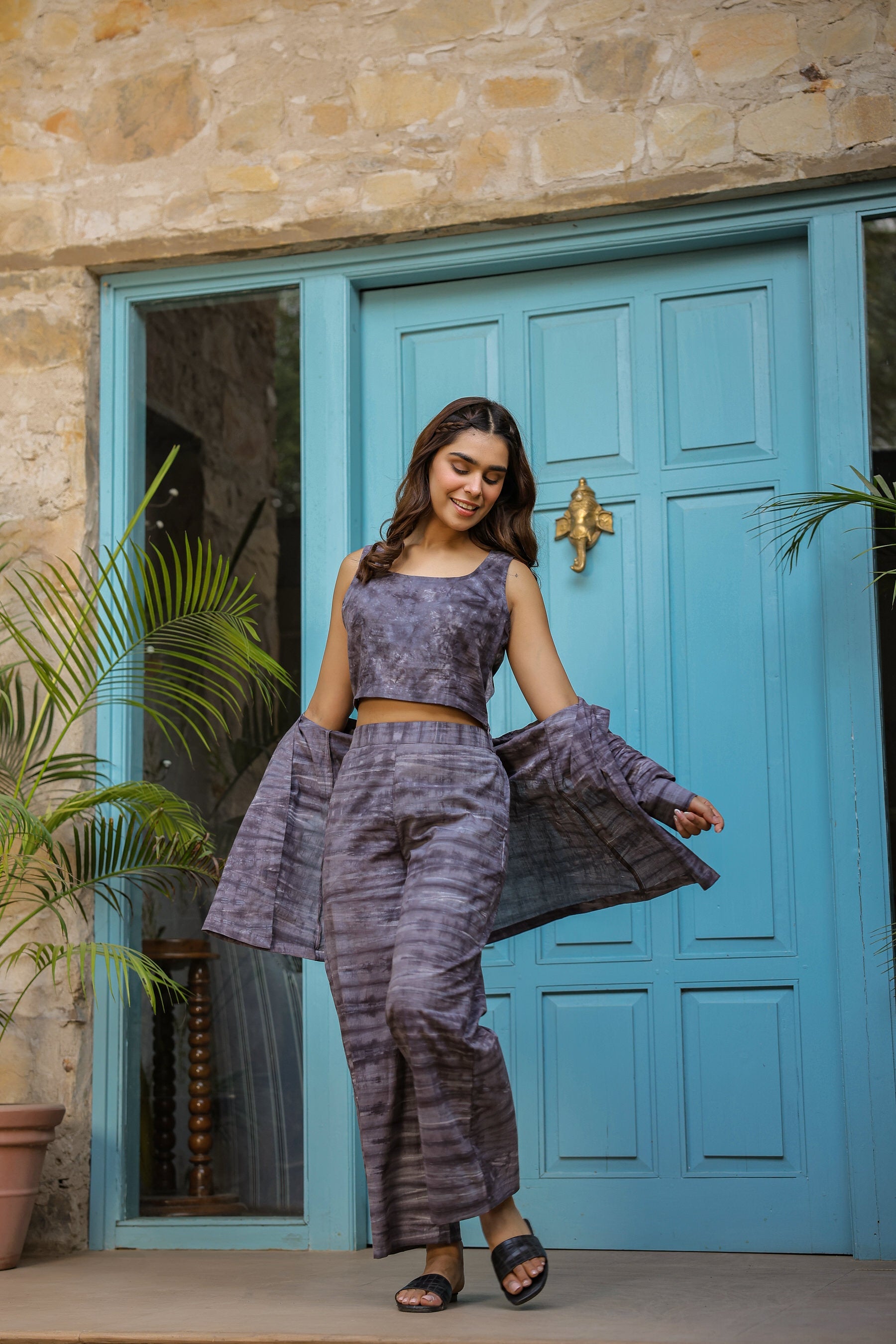 Charcoal Grey Three Piece Cotton Co-ord Set