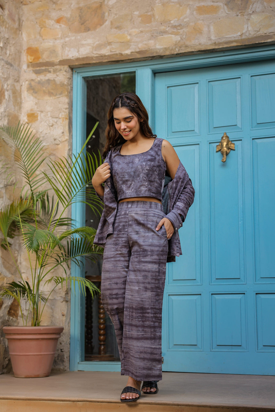 Charcoal Grey Three Piece Cotton Co-ord Set
