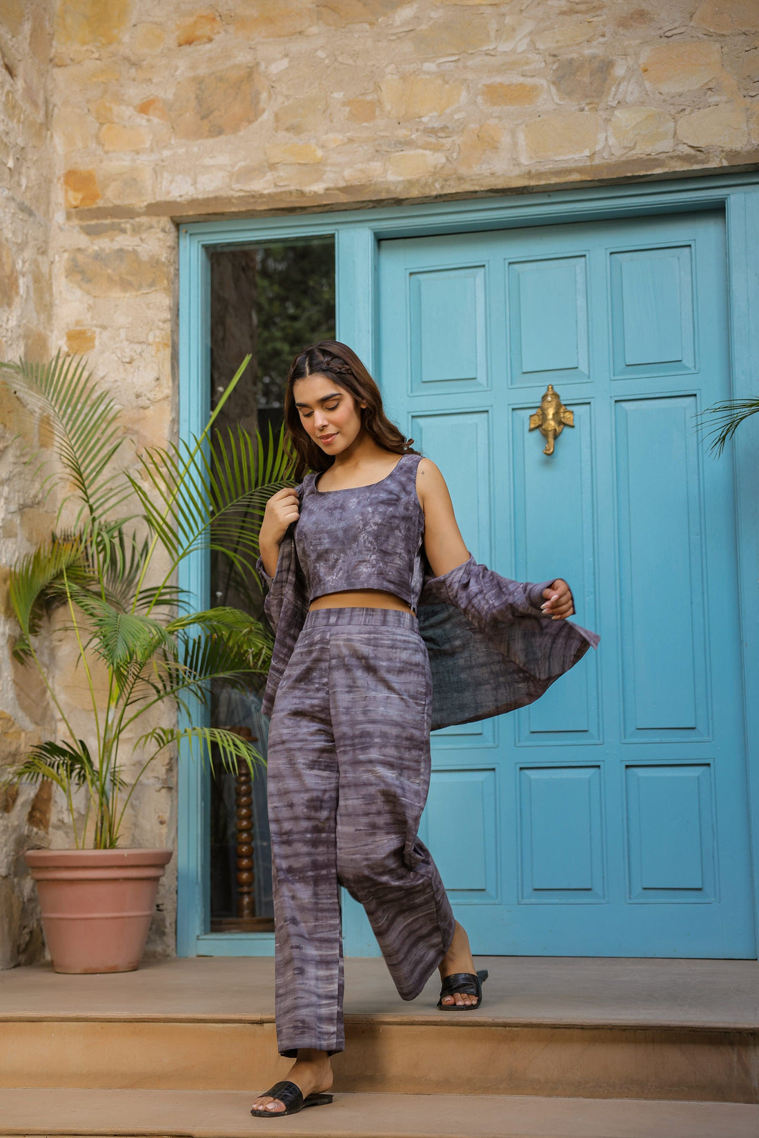 Charcoal Grey Three Piece Cotton Co-ord Set