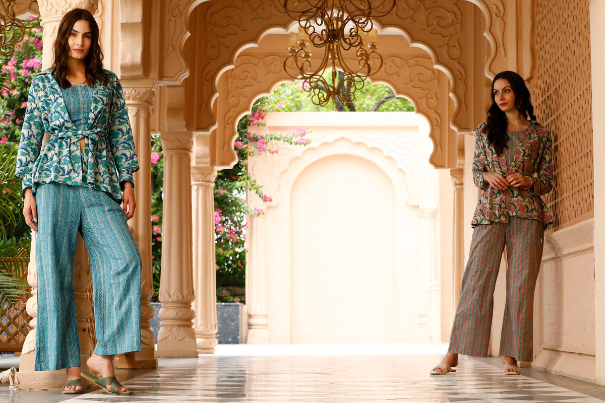 Summer Lovin Teal Cotton Three piece Co-ord Set