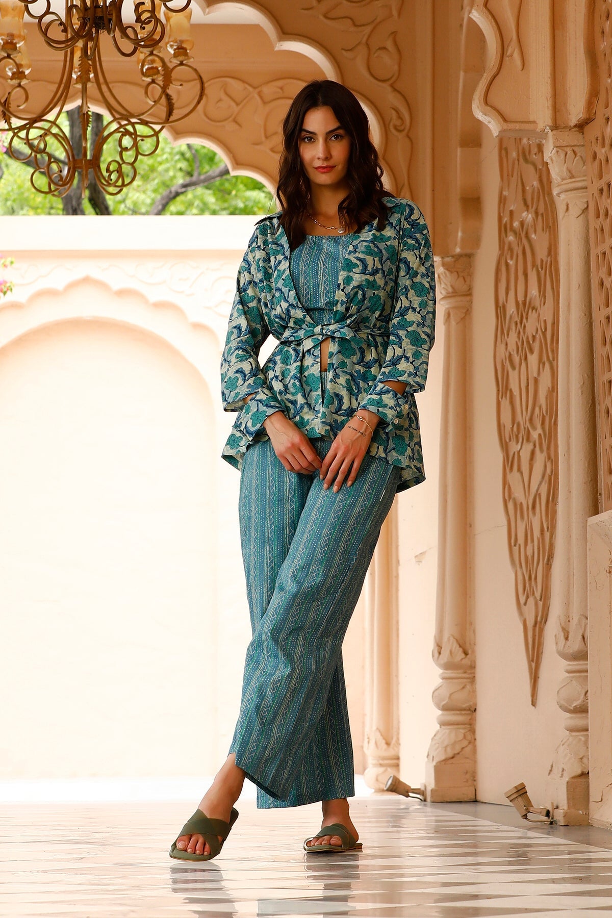 Summer Lovin Teal Cotton Three piece Co-ord Set