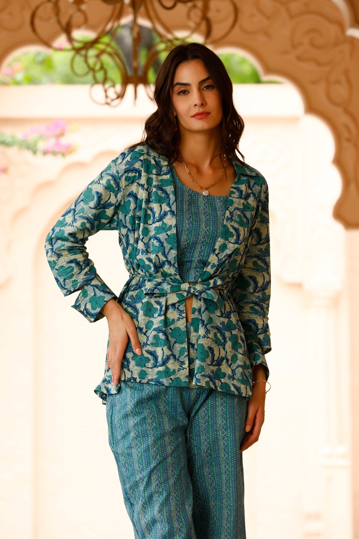 Summer Lovin Teal Cotton Three piece Co-ord Set