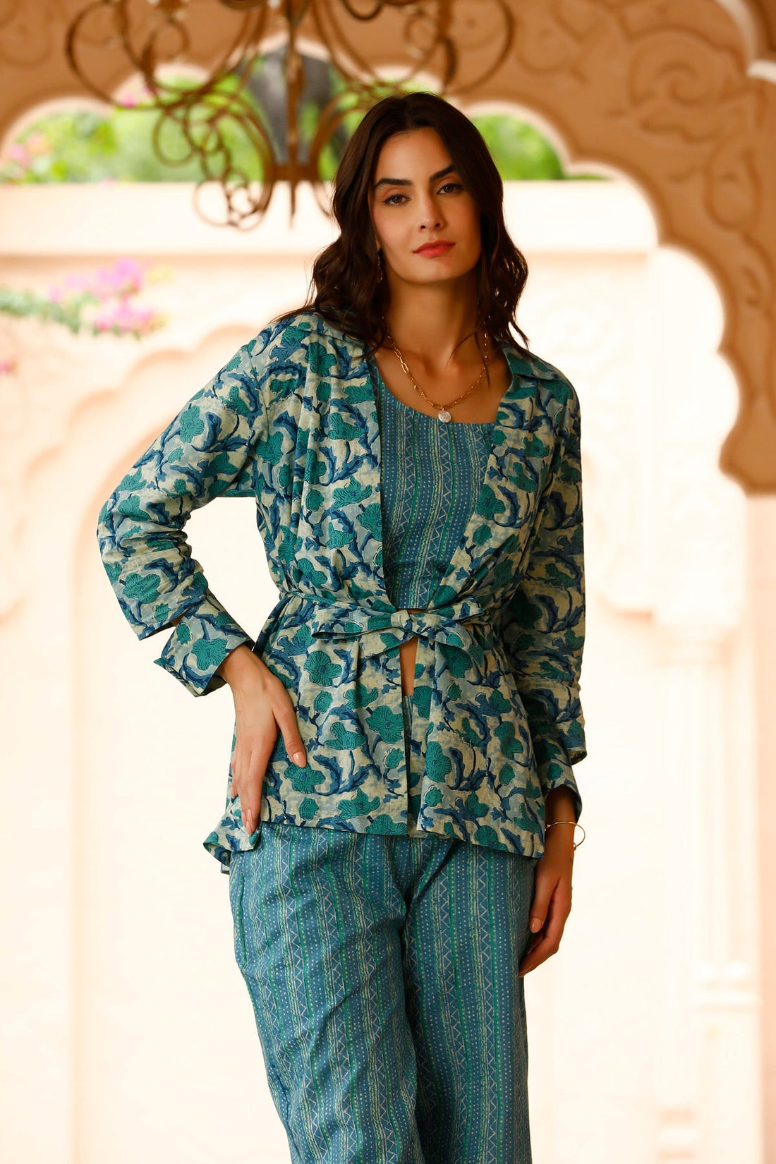 Summer Lovin Teal Cotton Three piece Co-ord Set