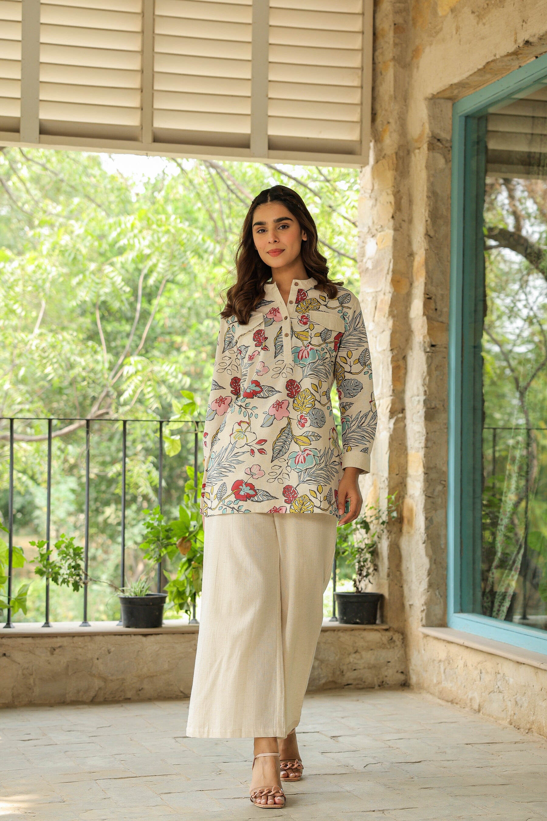 Opulent Ecru Cotton Flex Co-ord Set