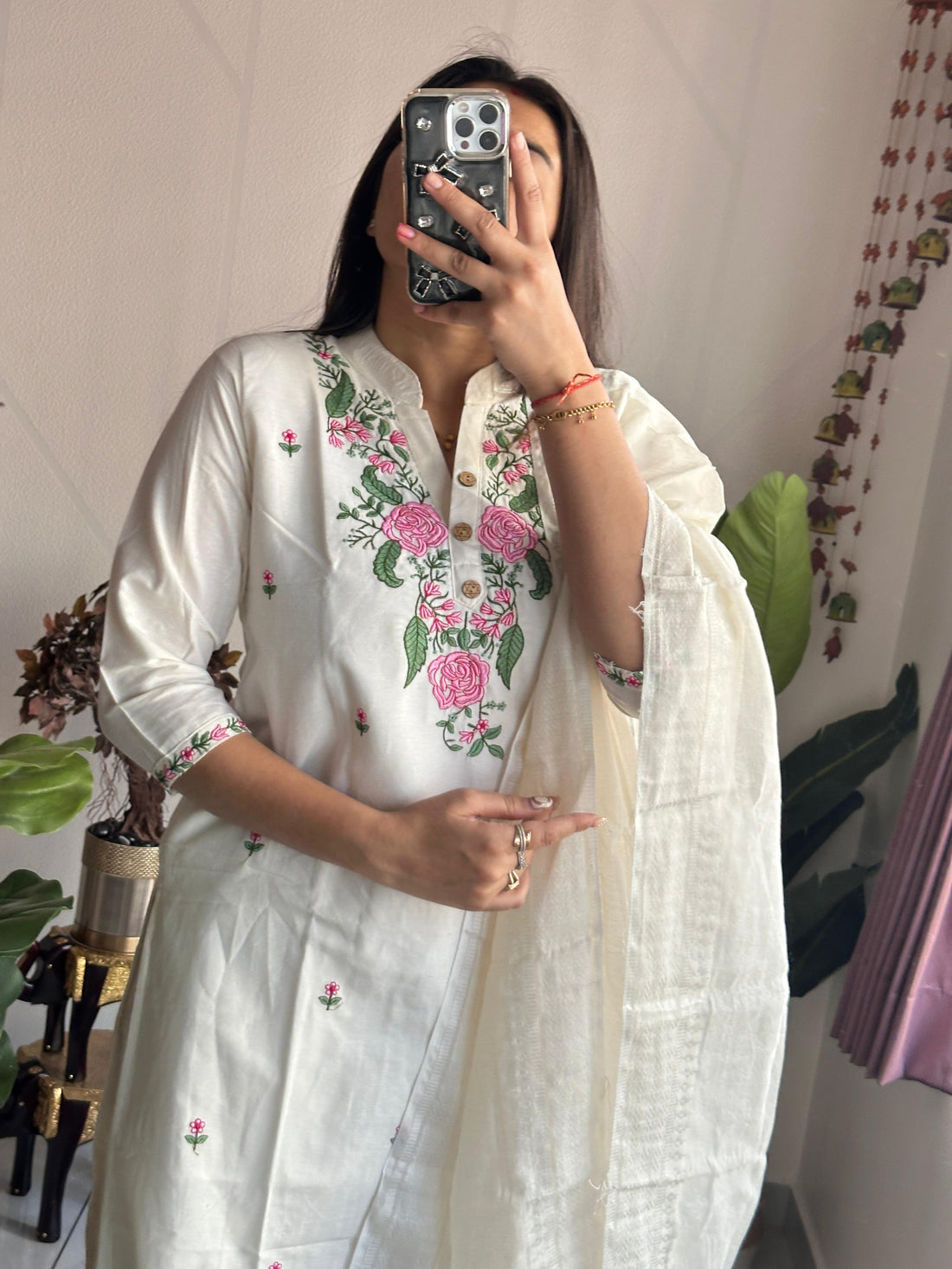 Khadi cotton beautiful embroidery kurti set