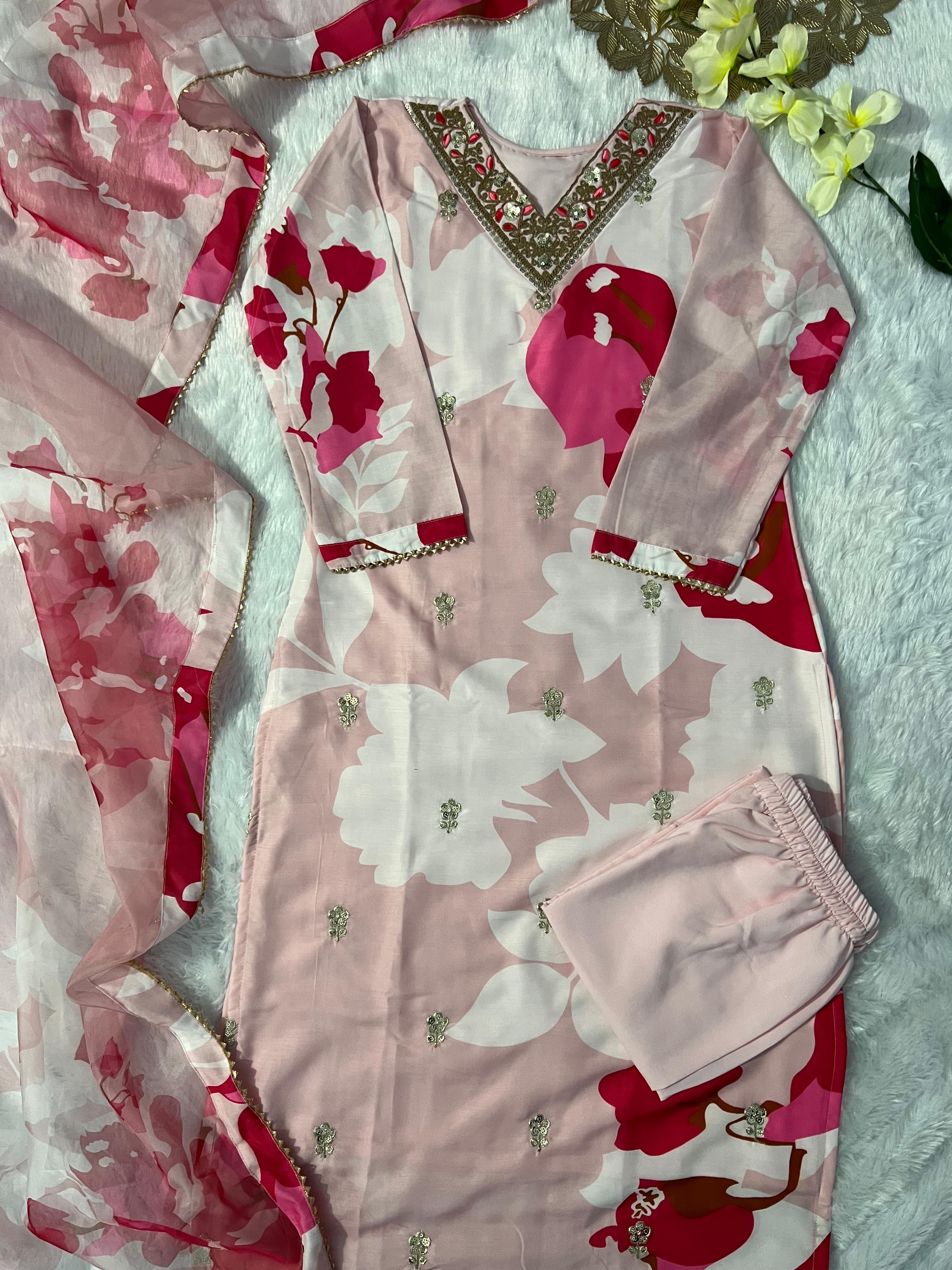 3 Pieces Digital Print kurti sets