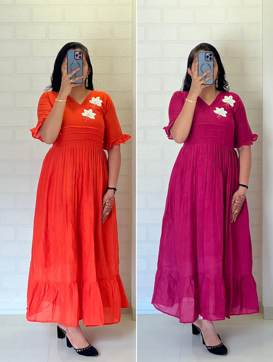 Hand work Mul Cotton Cafe Gowns