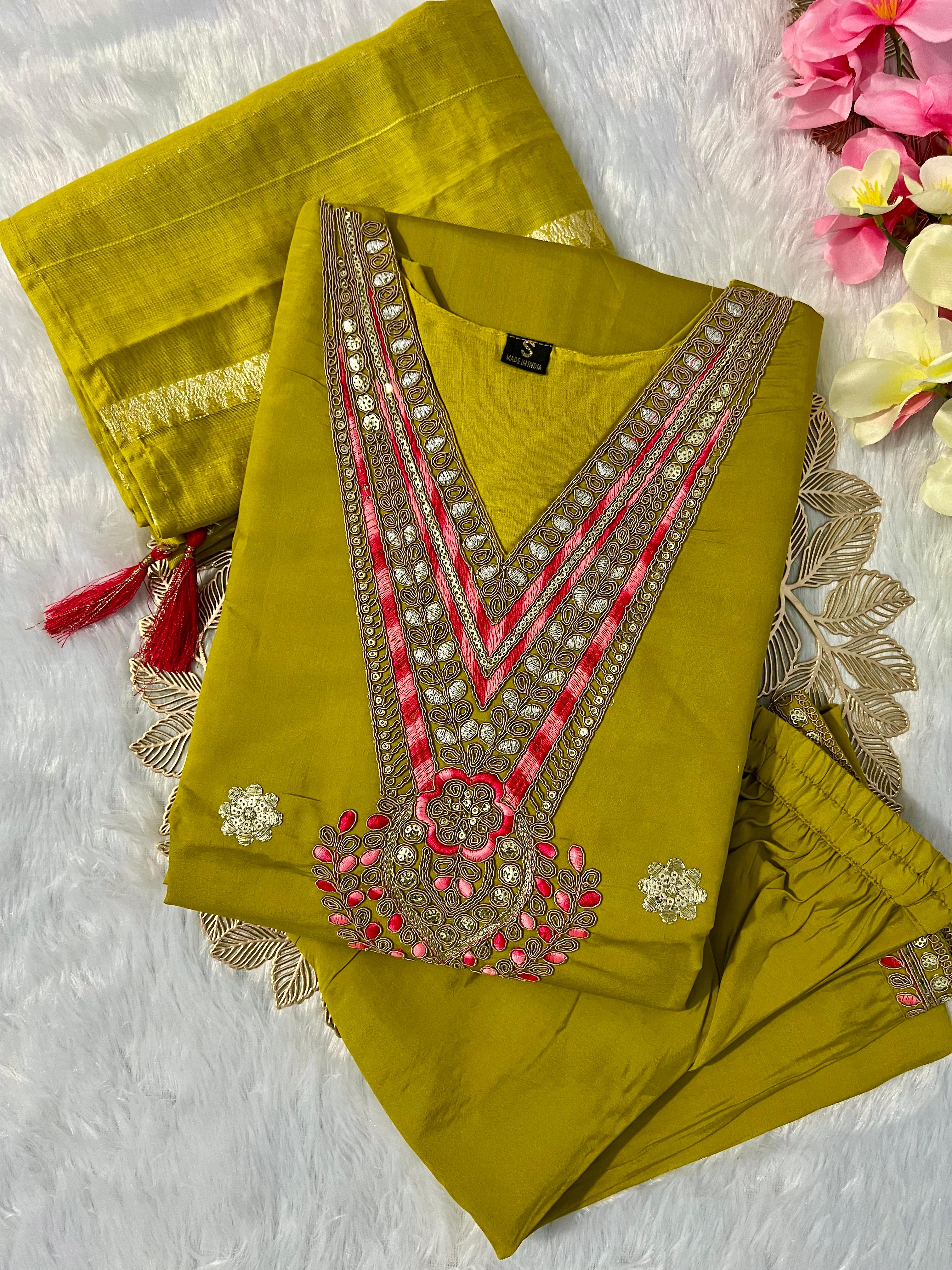 3 Pieces Embroidery Kurti Sets