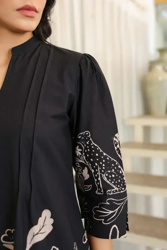 Tropical Whisper Black Cotton Co-ord Set