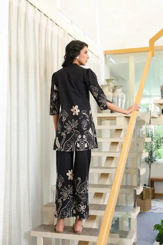 Tropical Whisper Black Cotton Co-ord Set