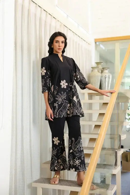 Tropical Whisper Black Cotton Co-ord Set